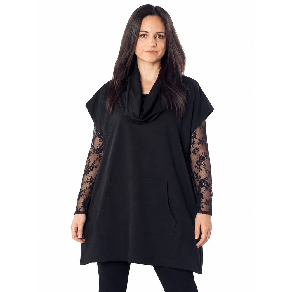 Bryn Walker Pocket Poncho Black Cowl Neck Sleeveless Oversized Modal Blend XS